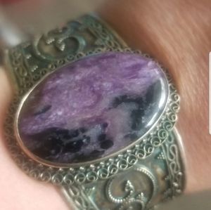 Russian Chiorite cuff bracelet 925 silver stamped